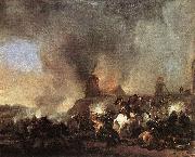 Philips Wouwerman Cavalry Battle in front of a Burning Mill by Philip Wouwerman Sweden oil painting artist